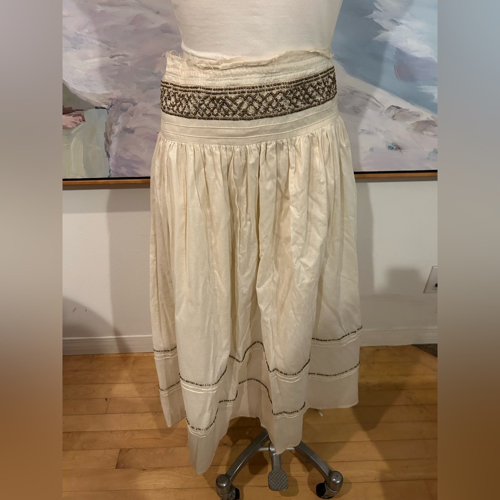 FREE PEOPLE Beaded, Lined, pleated Waist Cotton Cream Skirt